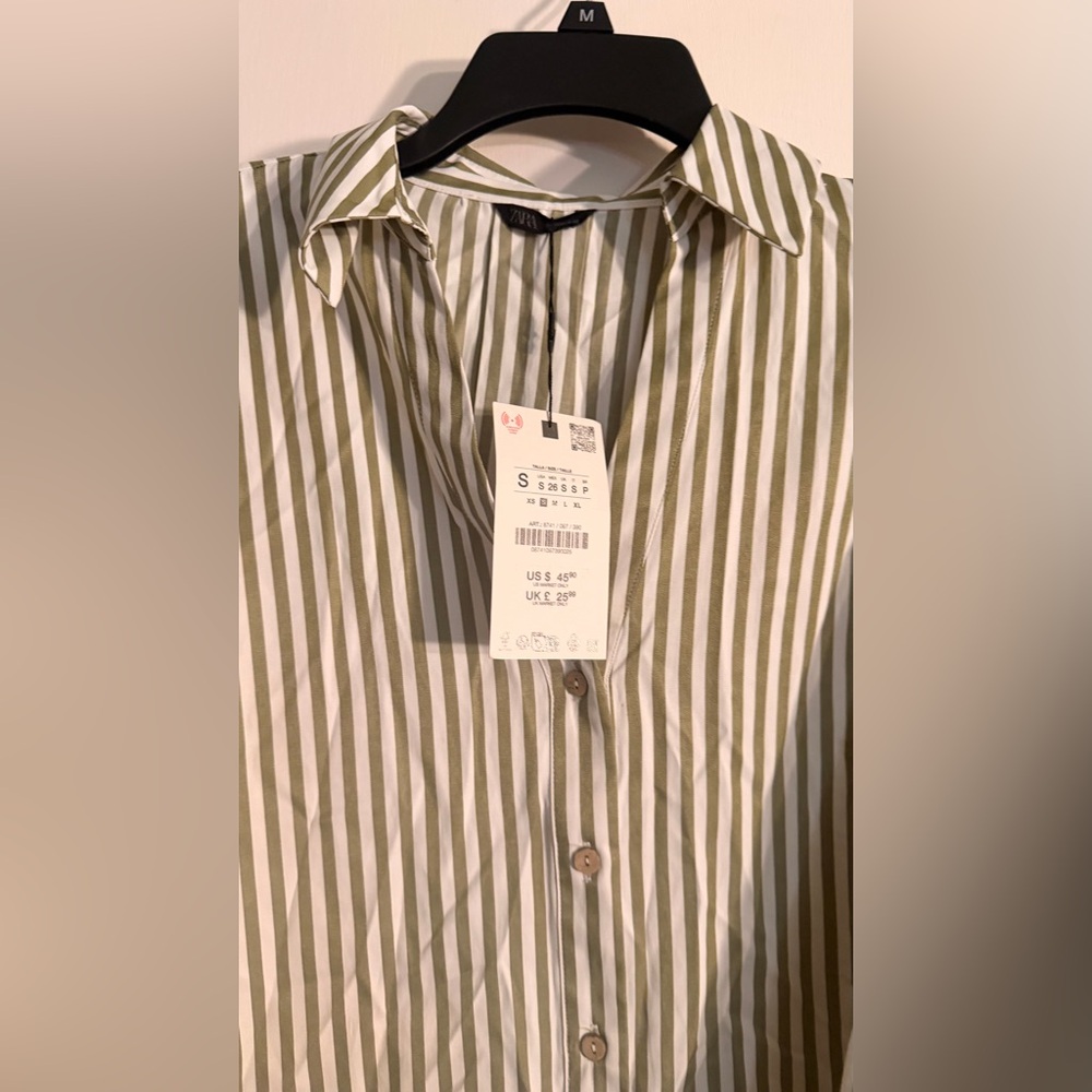 Zara Striped Green and White Shirt NWT - Picture 4 of 6